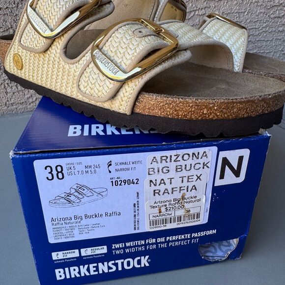 Birkenstock Arizona Big Buckle Raffia Sandal Women’s 38EU or 7US Natural Texture - Picture 12 of 12